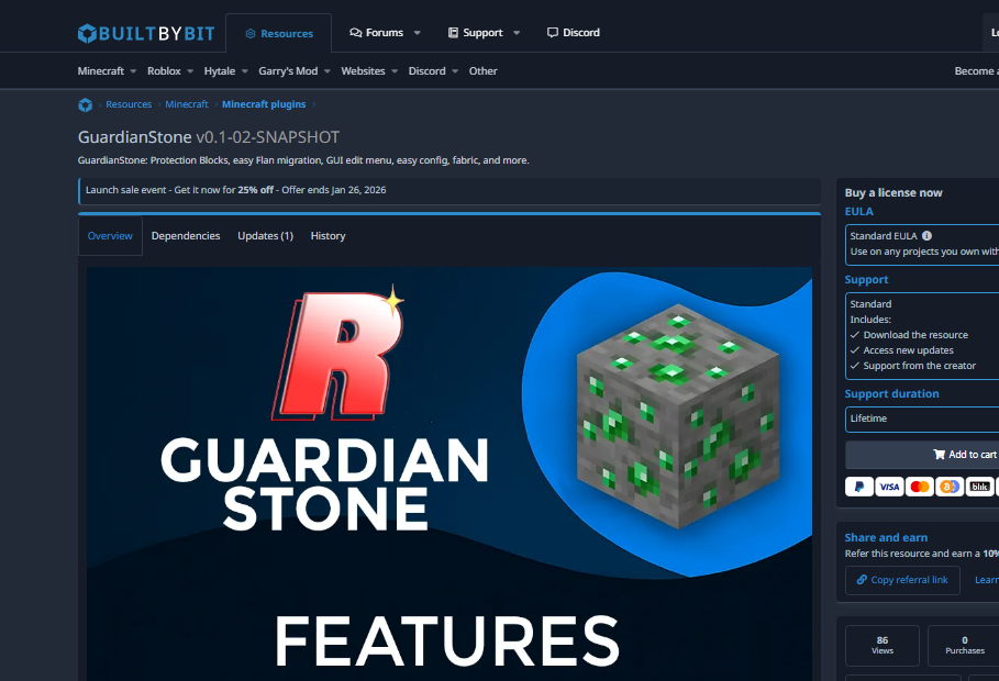 GuardianStone - Sistema de bloques de protecciones para minecraft.